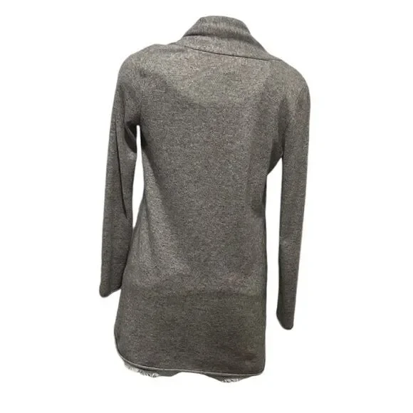 Neiman Marcus cashmere gray with tan trim open front cardigan XS - Picture 2 of 6